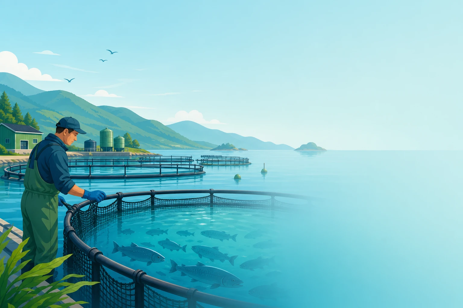 Illustration d'un aquaculteur en exploitation aquacole