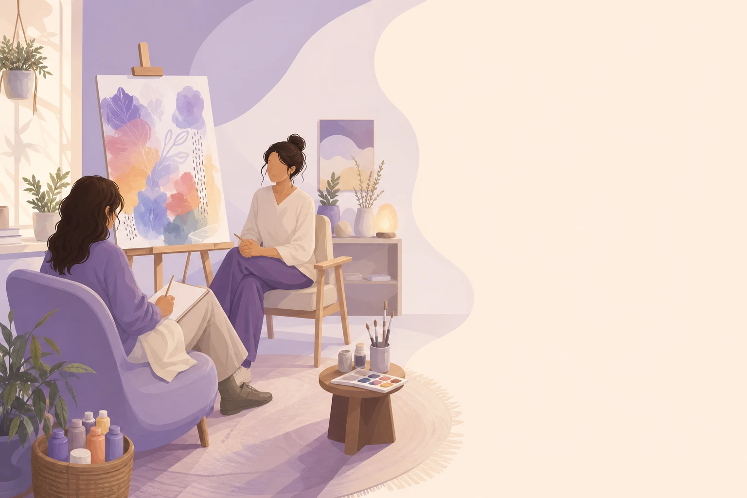 Illustration d'un art-thérapeute en atelier de soin