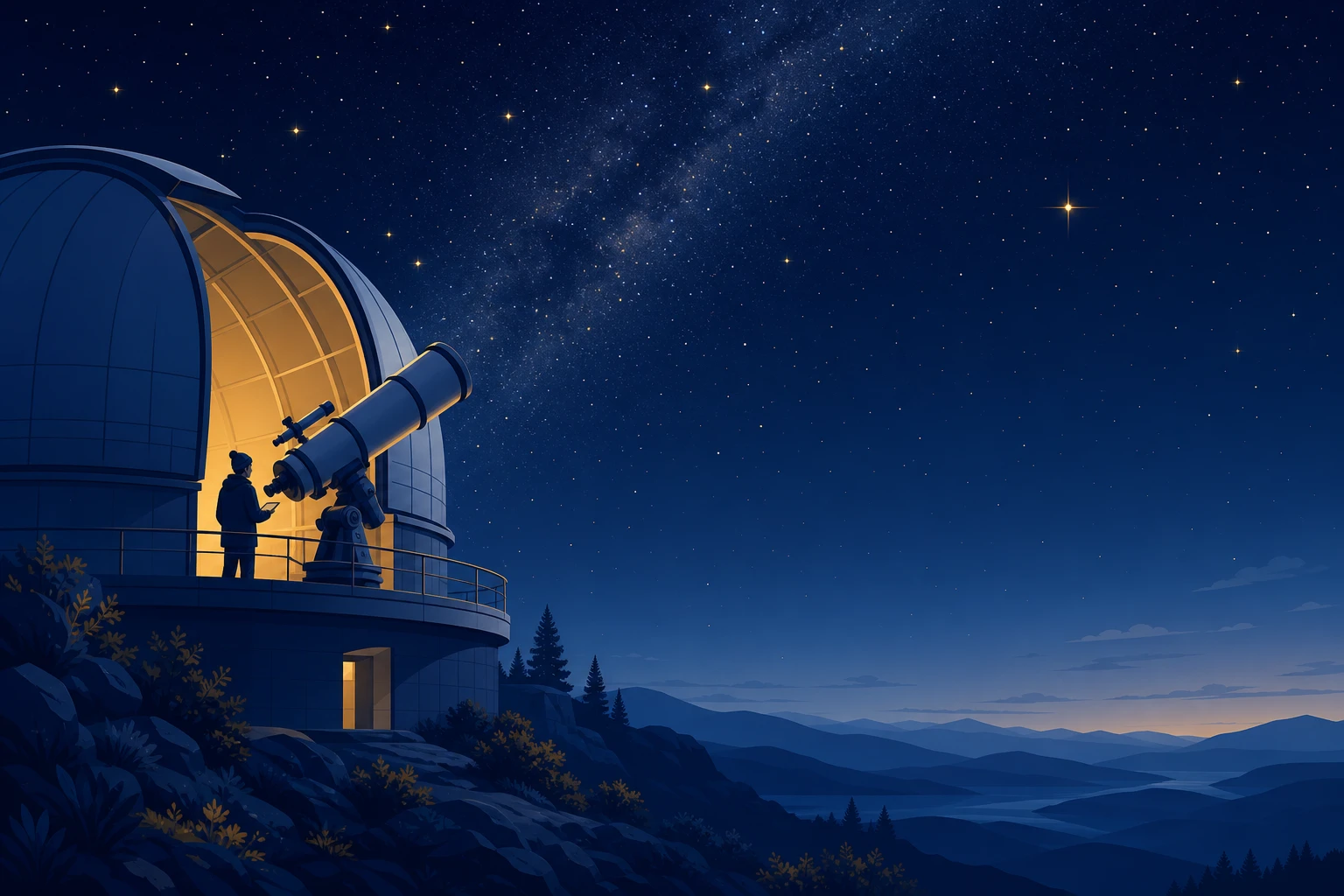 Illustration d'un astronome à l'observatoire