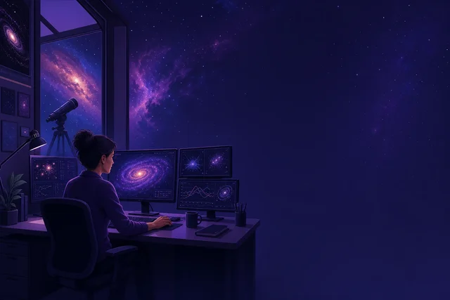 Illustration d'un astrophysicien en analyse cosmique