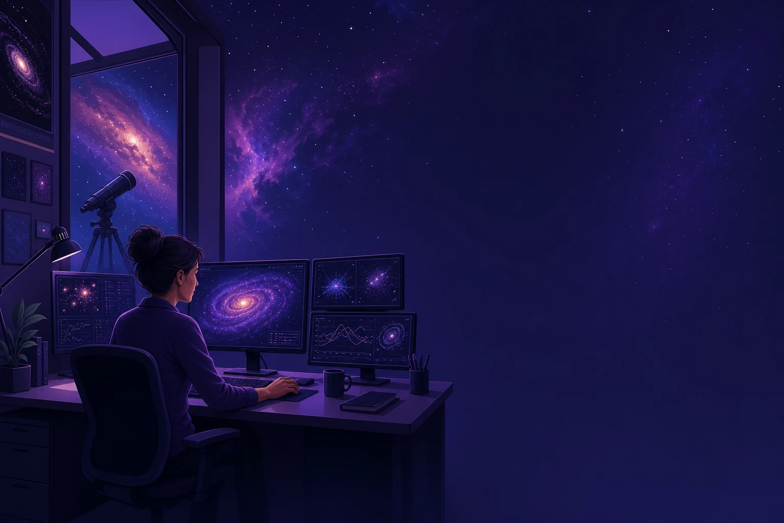 Illustration d'un astrophysicien en analyse cosmique