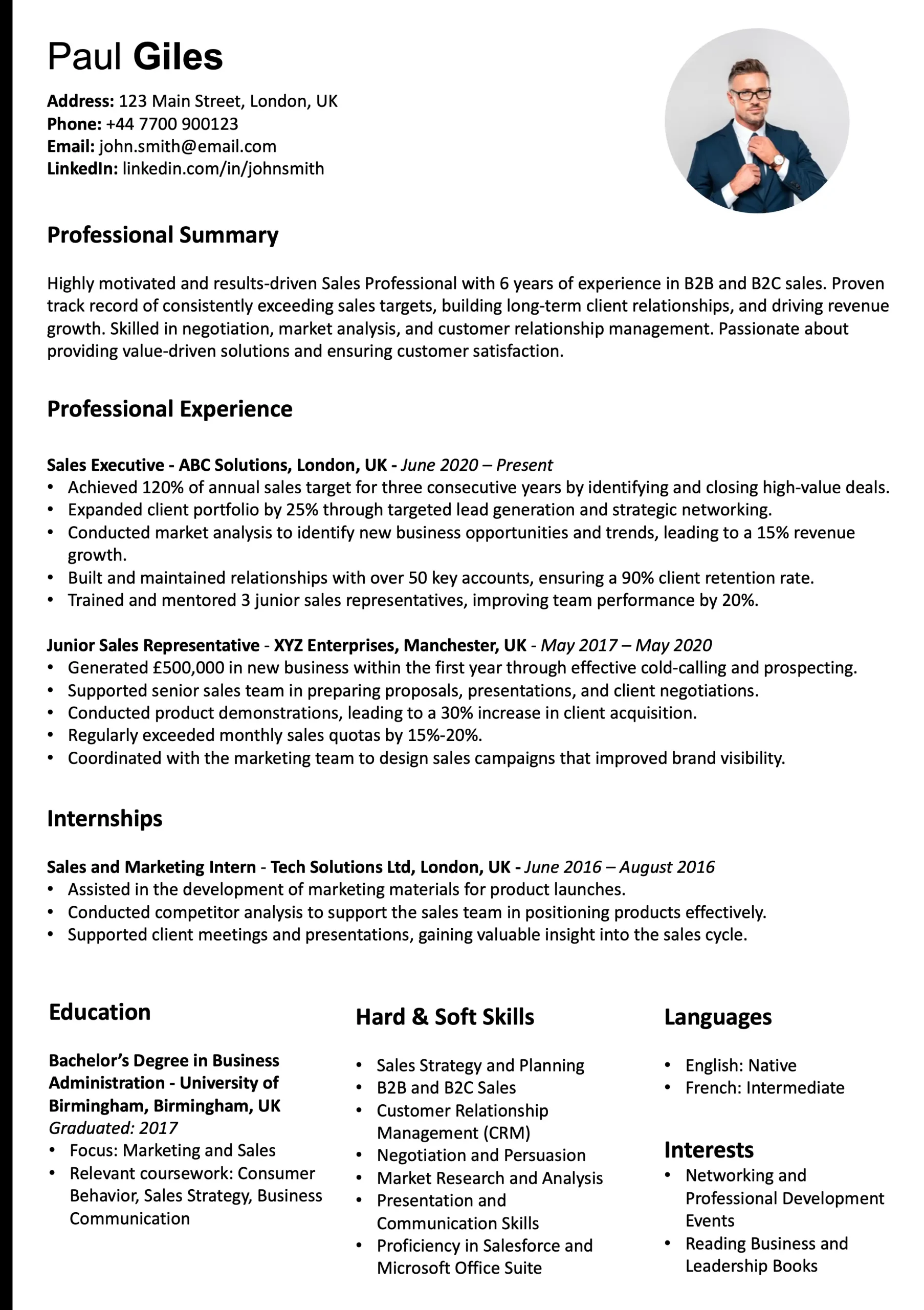 Modèle de CV Anglais
