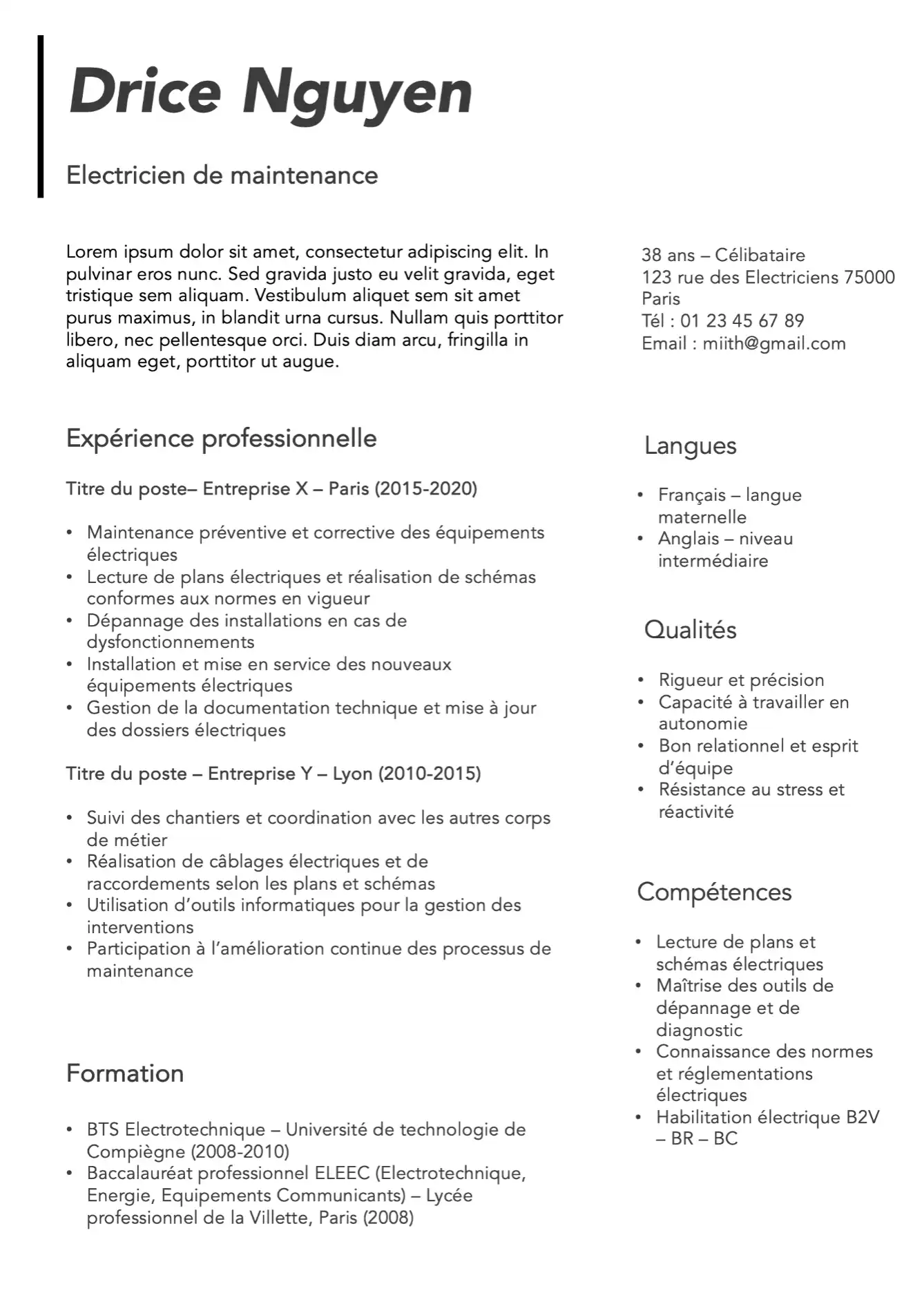 Modèle de CV Blanc