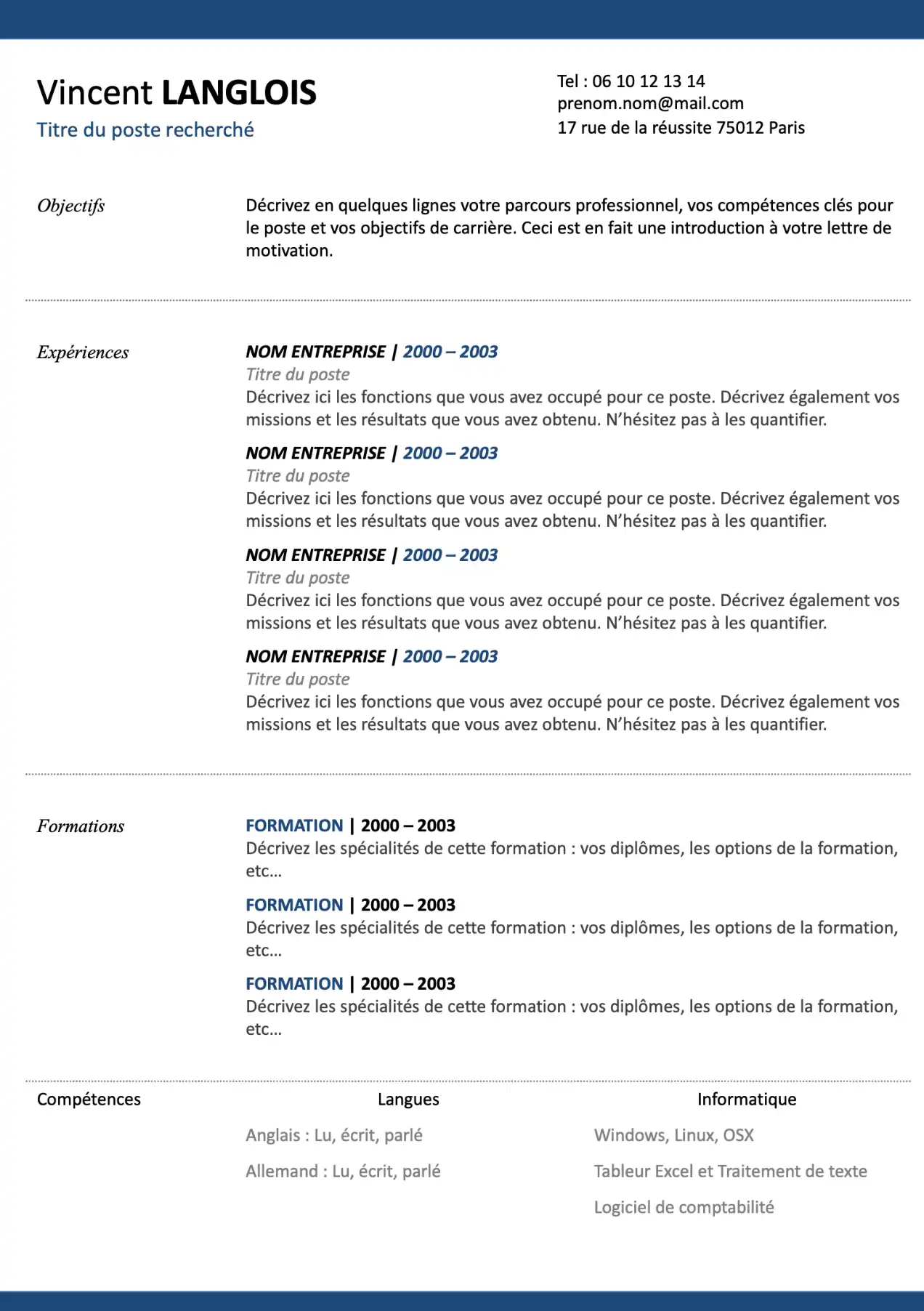 Modèle de CV Classique