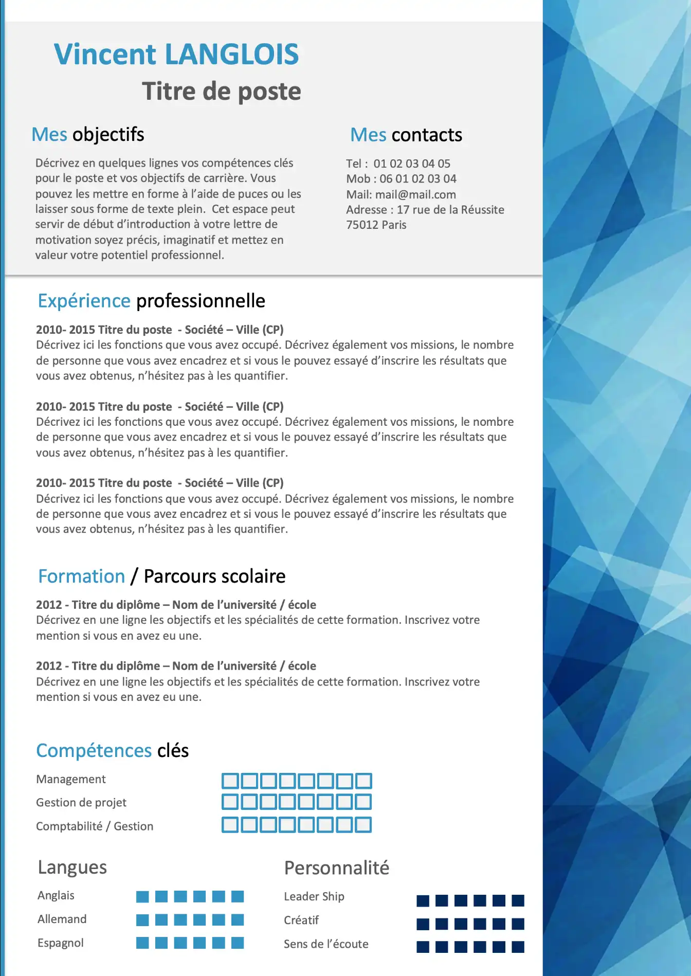 Modèle de CV Dynamique