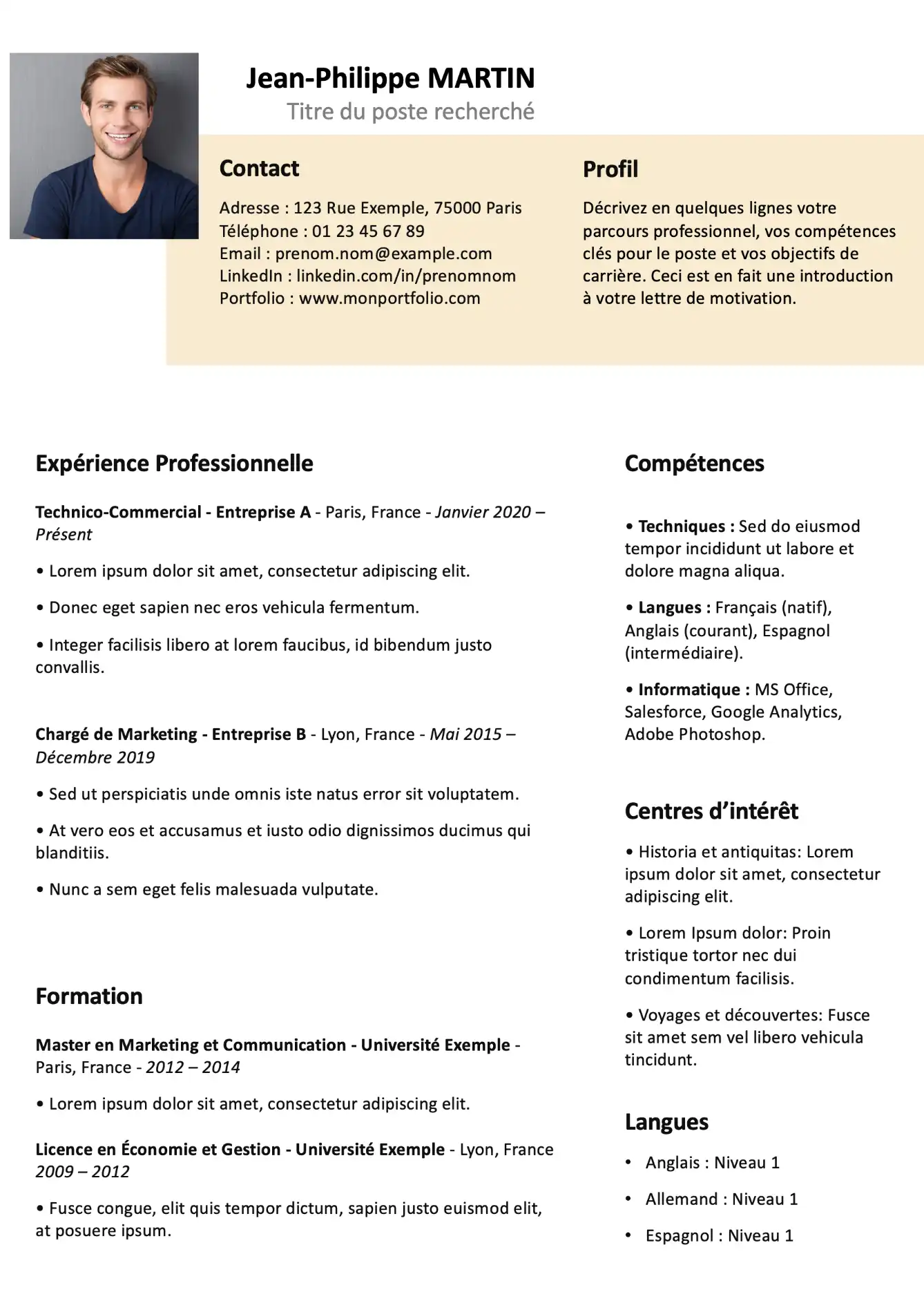 Modèle de CV Français