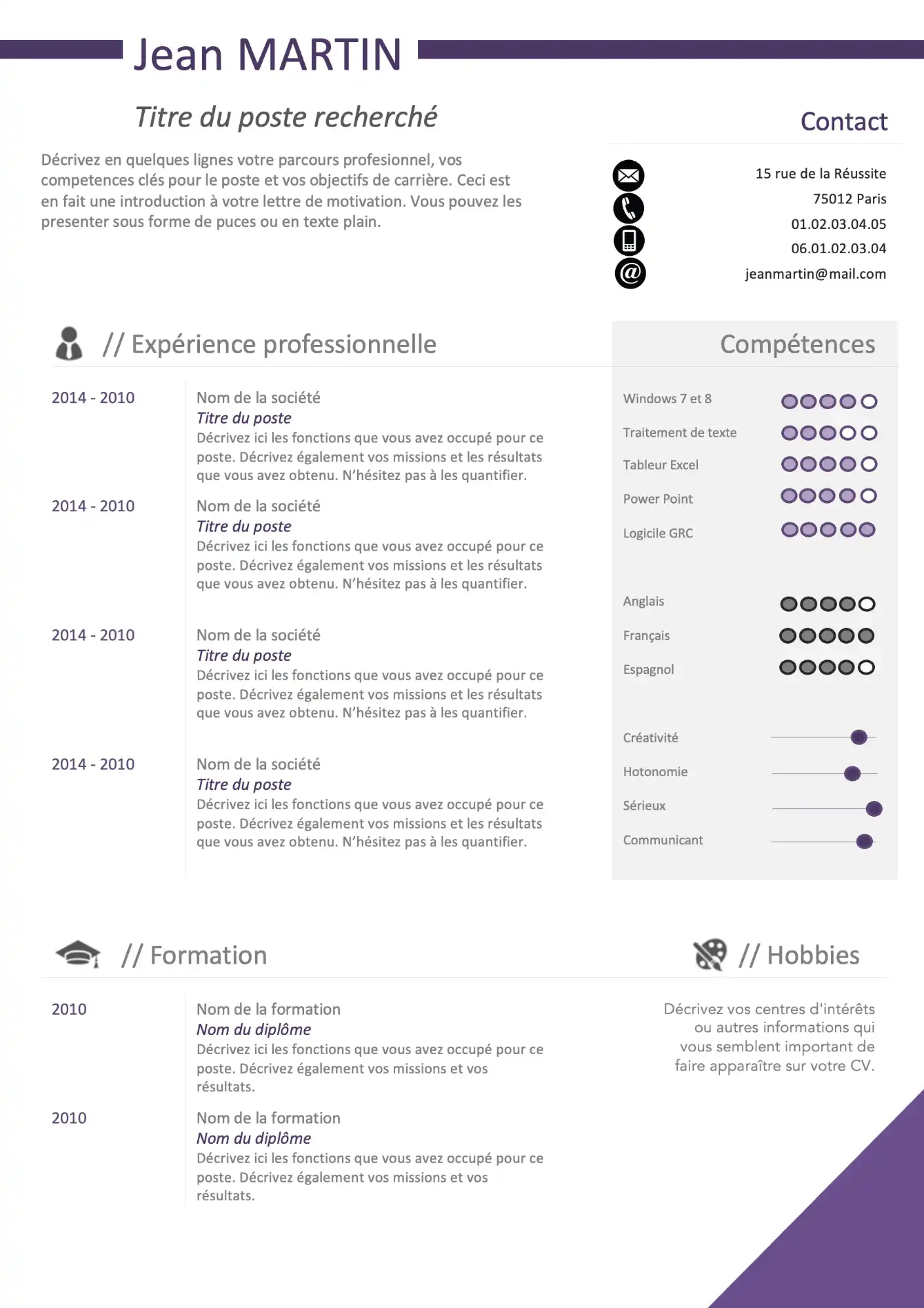 Modèle de CV Percutant