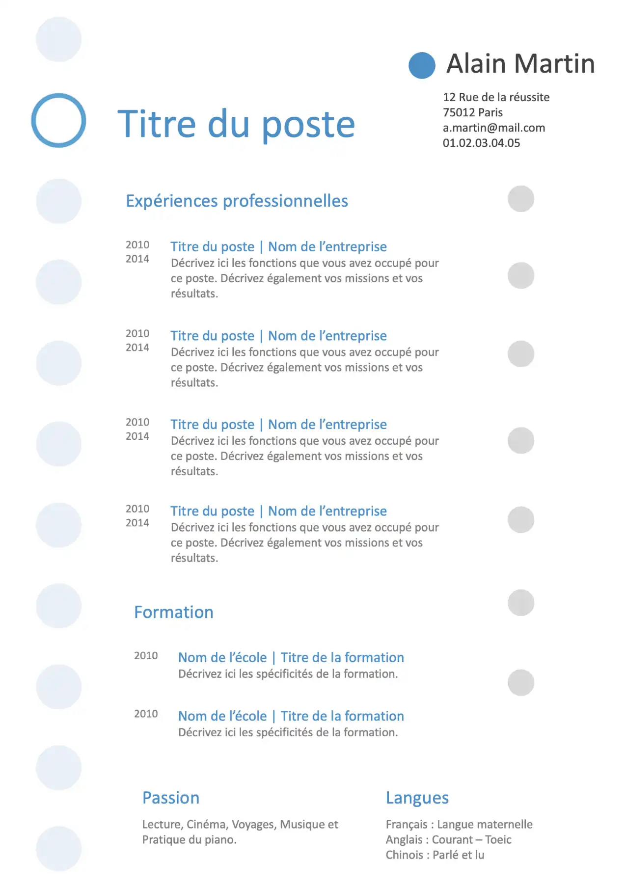 Modèle de CV Sans Photo