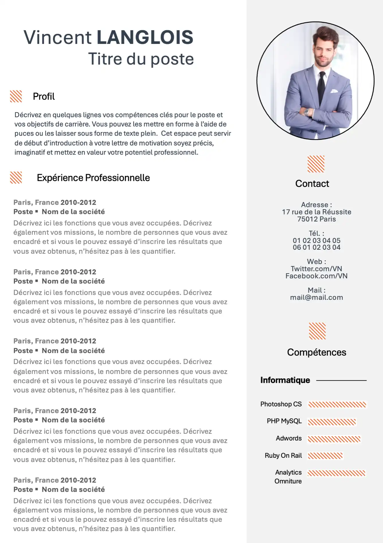 Modèle de CV sur 2 pages