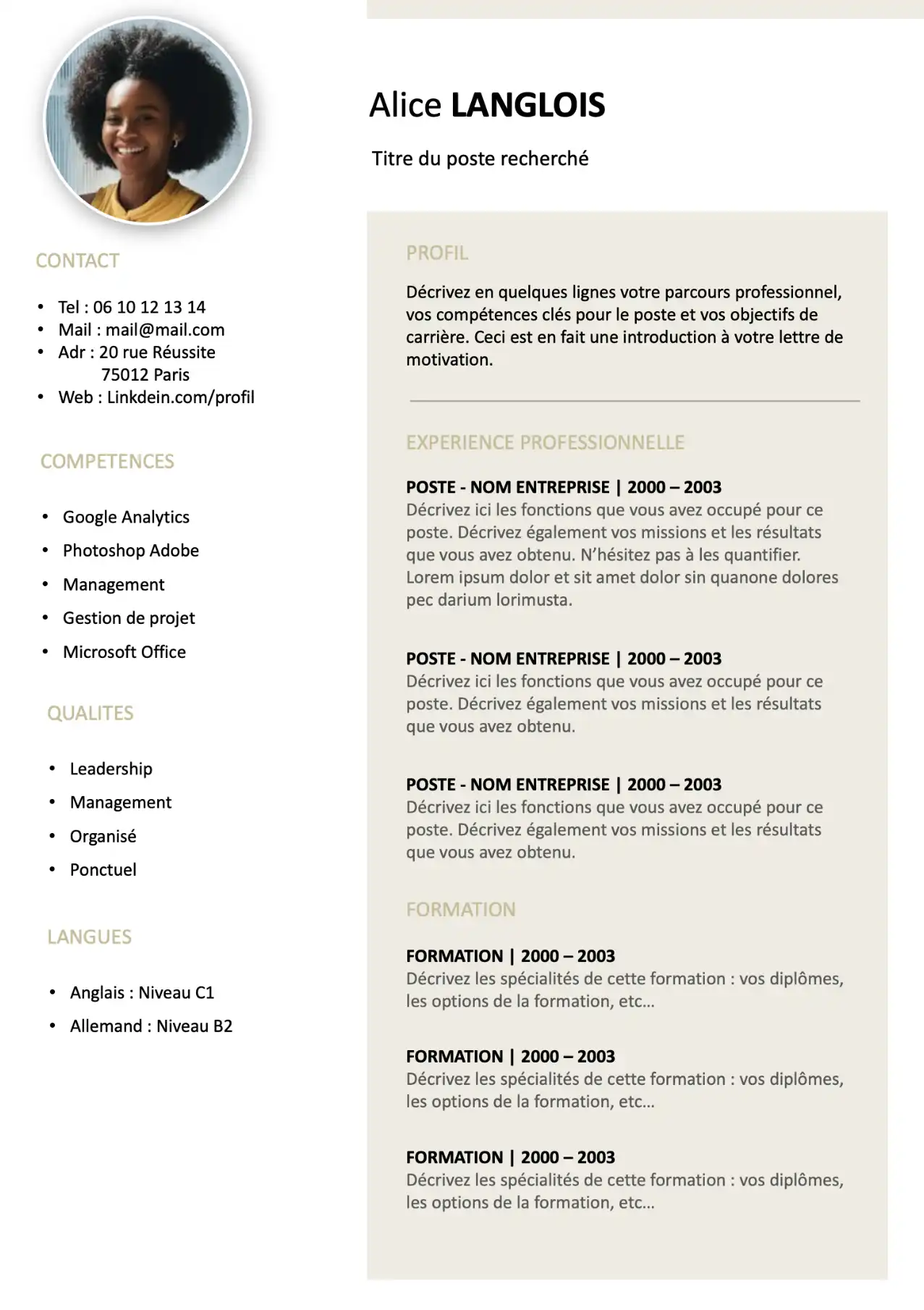 Modèle de CV Type