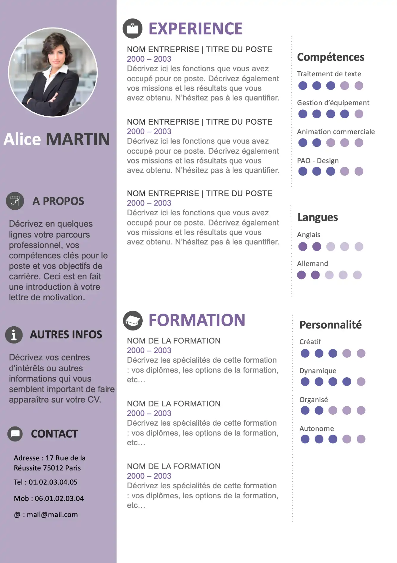 Modèle de CV Vide