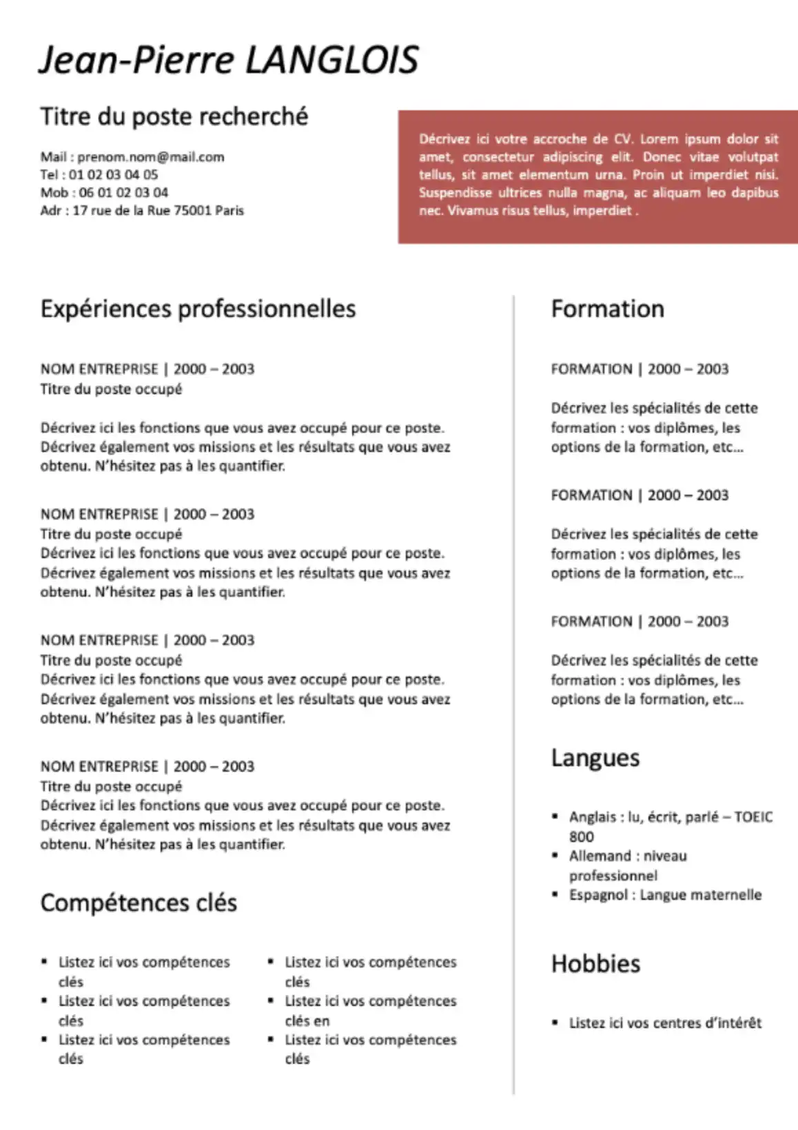 Modèle de CV Vierge